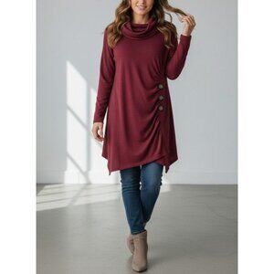Indigo Soul Burgundy Cowl Neck Tunic With Side Button Detail Size 2X